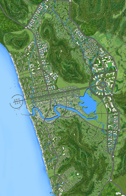 Minh họa quy hoạch thị trấn Dương Đông. Nguồn: Phân Viện QH Miền Nam & WTGA - Điều chỉnh Quy hoạch Chung Xây dựng Đảo Phú Quốc tới năm 2030