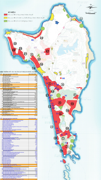 Vị trí các quy hoạch đã phê duyệt. Nguồn: Phân Viện QH Miền Nam & WTGA - Điều chỉnh Quy hoạch Chung Xây dựng Đảo Phú Quốc tới năm 2030